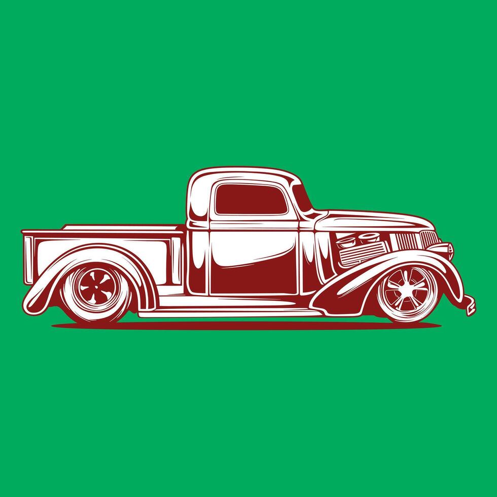 An old truck on a green background vector