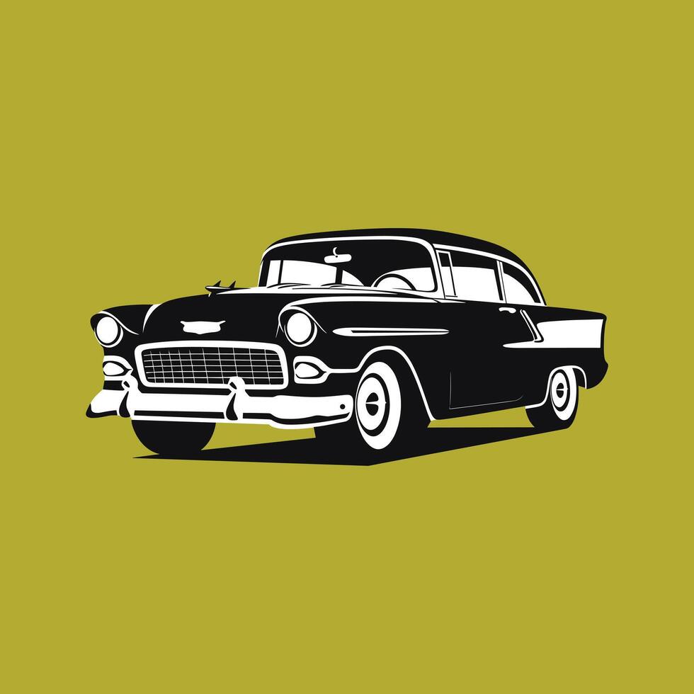 An old black car on a green background vector