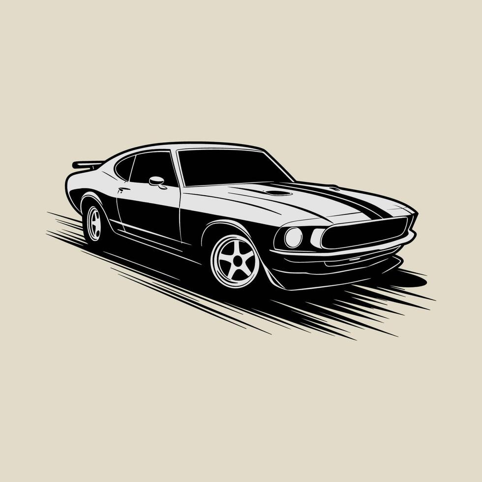 An old muscle car is shown in a black and white design vector