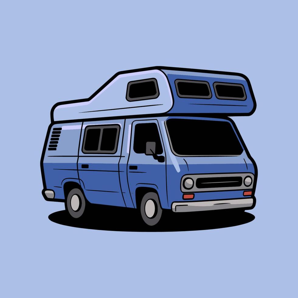 A blue camper van with a roof top vector
