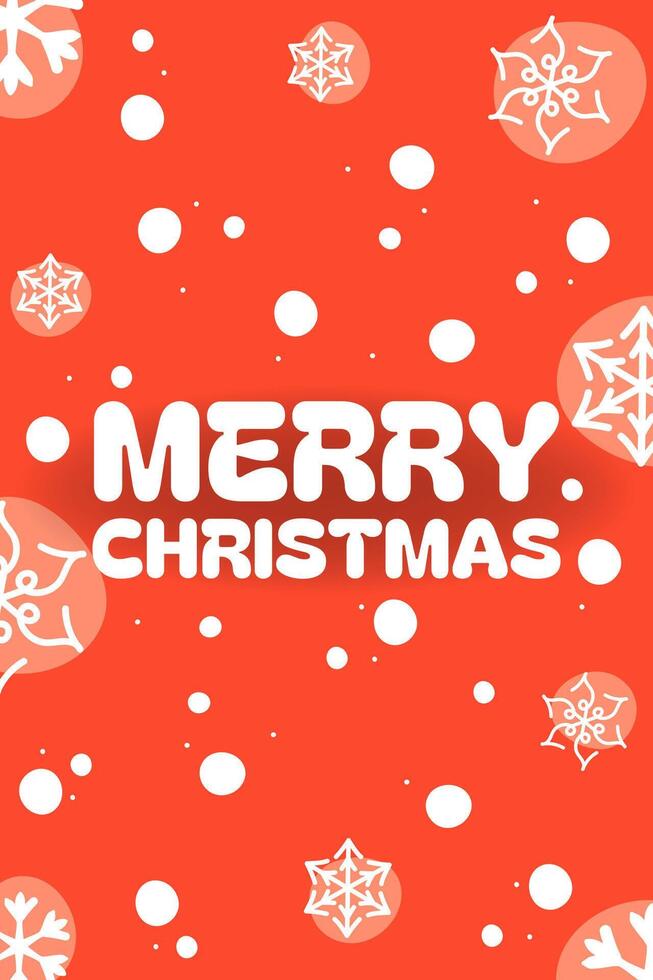 Bold Christmas greeting card featuring vibrant red background, white snowflakes, scattered dots, and cheerful typography Merry Christmas. A bright and modern design for festive celebrations vector