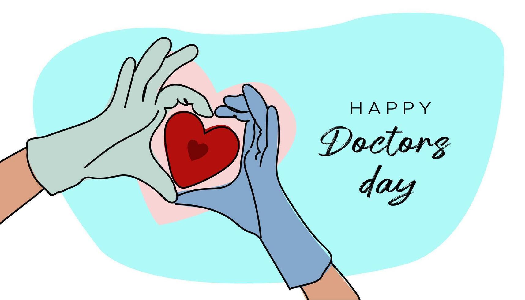 Doctor's Day is a simple illustration showing gloved hands holding a heart. The line of the banner's artistic drawing vector