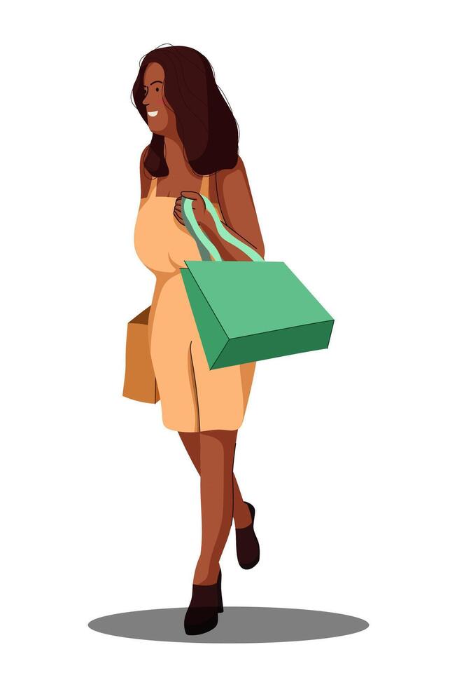 Walking Girl With Shopping Bag vector