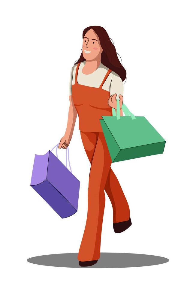 Happy Girl Carrying Shopping Bag vector