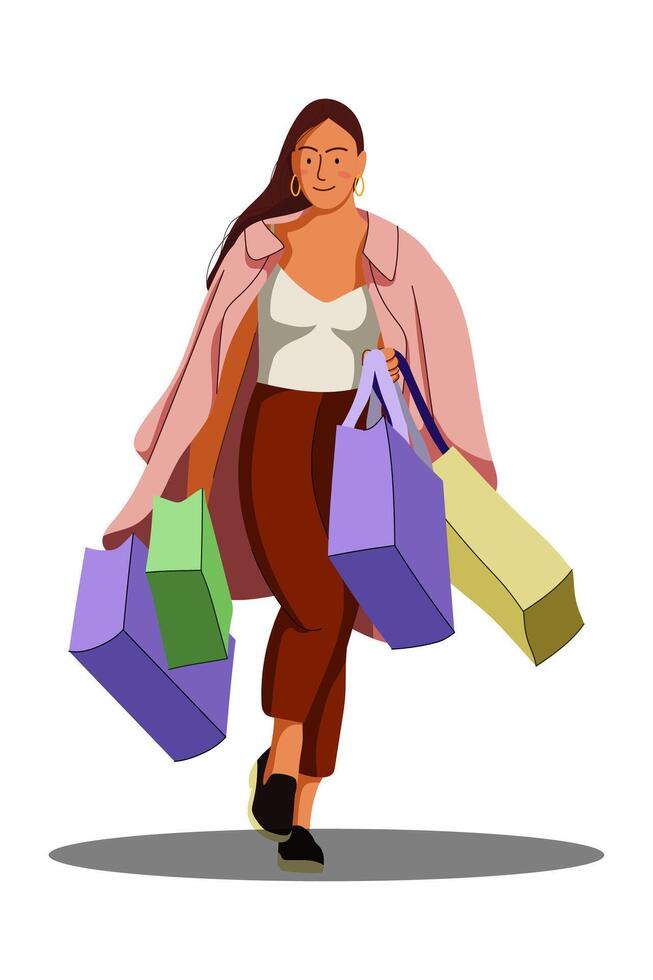 Girl Walk With Shopping Bag vector