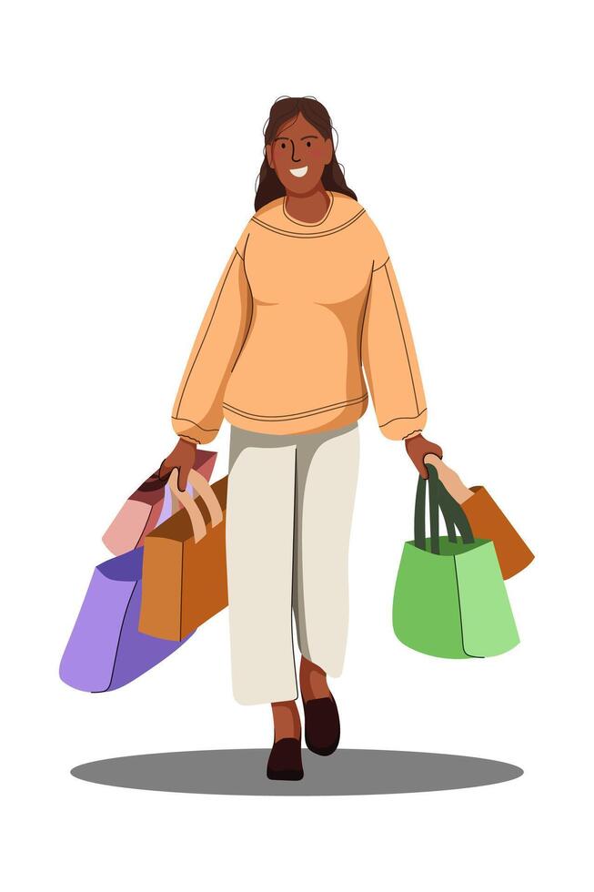 Happy Girl With Shopping Bag vector