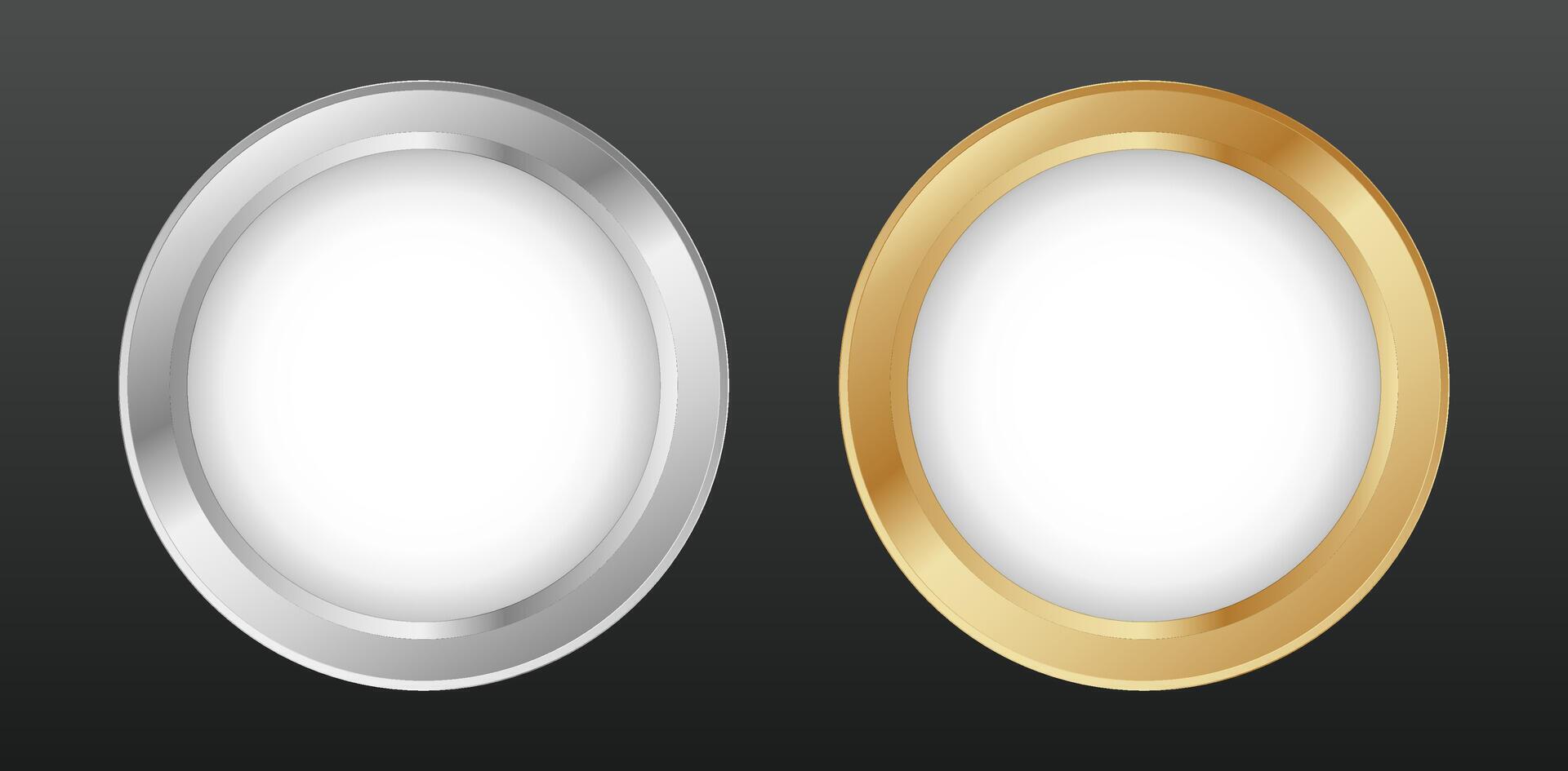 Golden and metal circle photo frame . vector