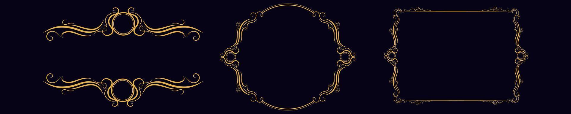 Decorative round golden frame. Antique twisted lines with gold circle vector