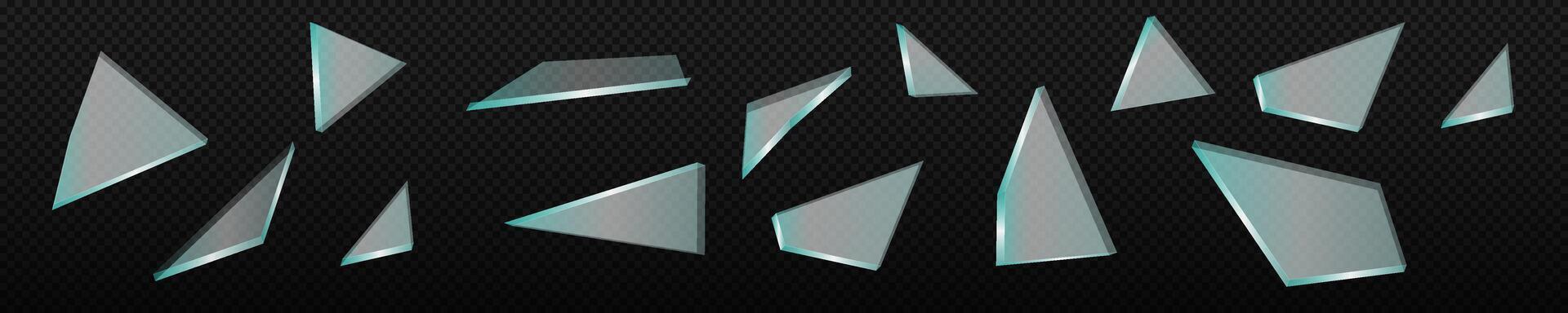 Glossy transparent broken glass clear pieces. vector