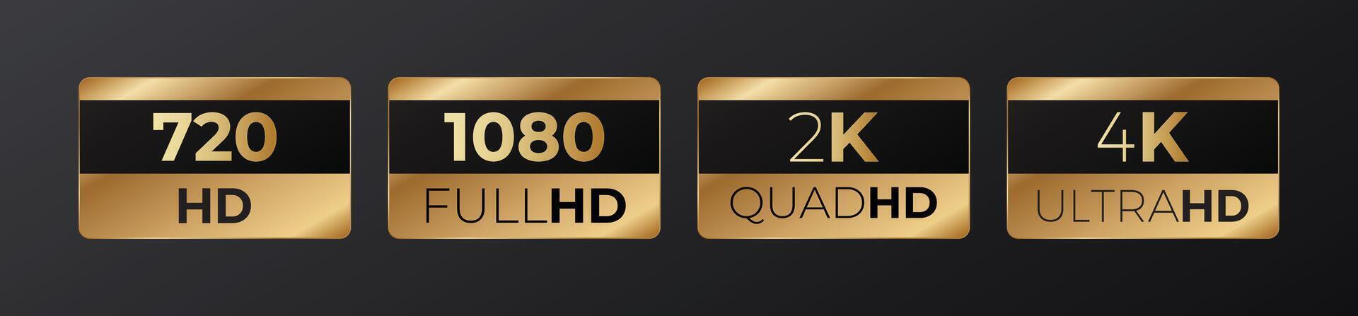 Hd full hd and 2k and 4k quality icons vector