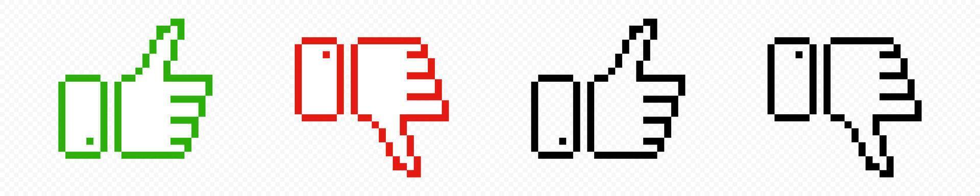 Pixel 8 bit like thumb up . 8bit social media like vector