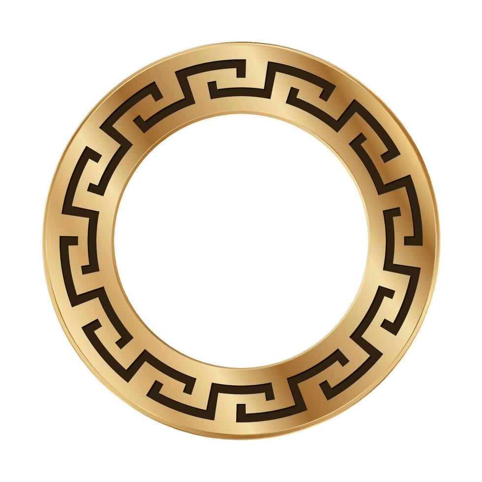 Greek golden circle frame border meander vector