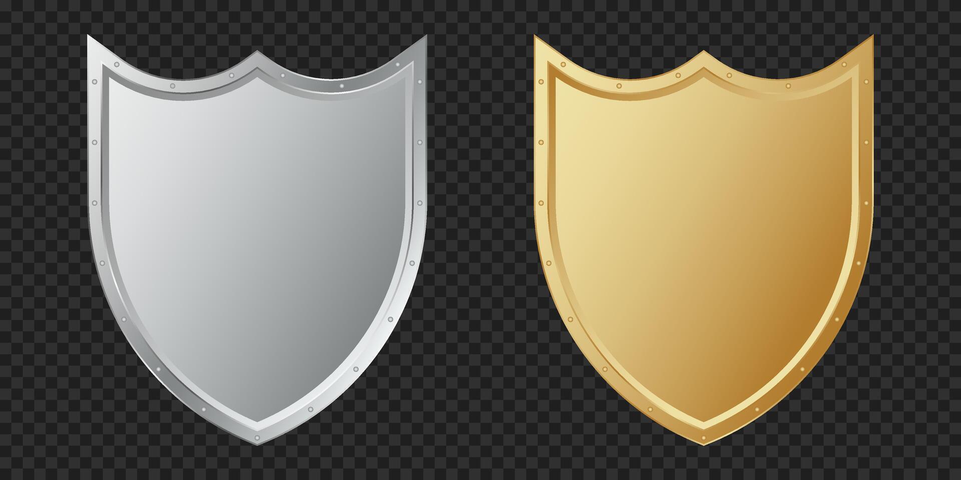 Golden and silver shield set icon vector