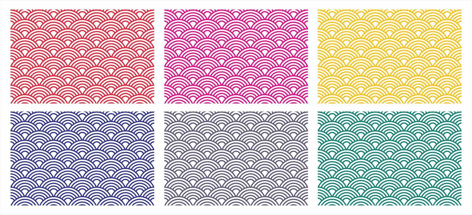 Seamless Japanese wave pattern for background set. Chinese wave texture, rounded pattern background. vector