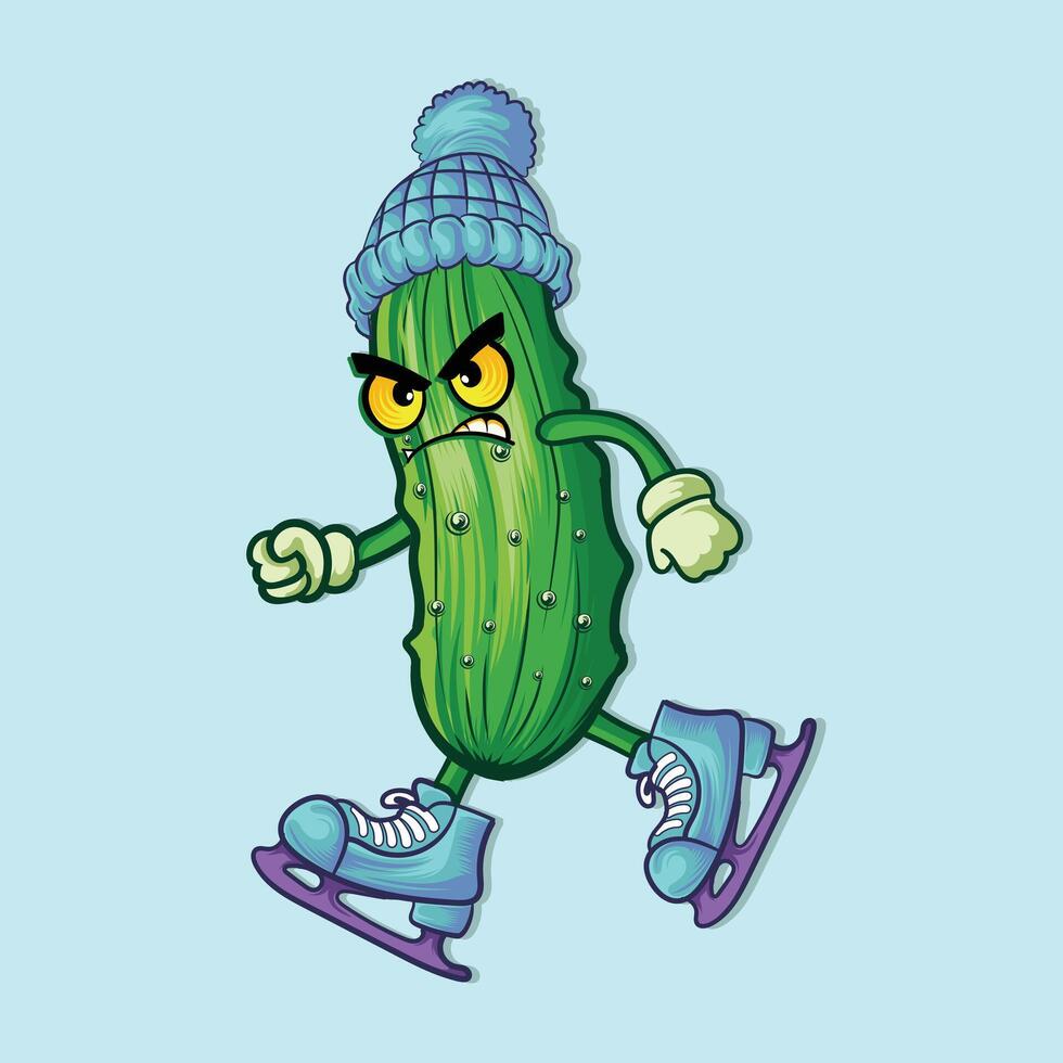 a winter pickle sking with angry expresion design. vector