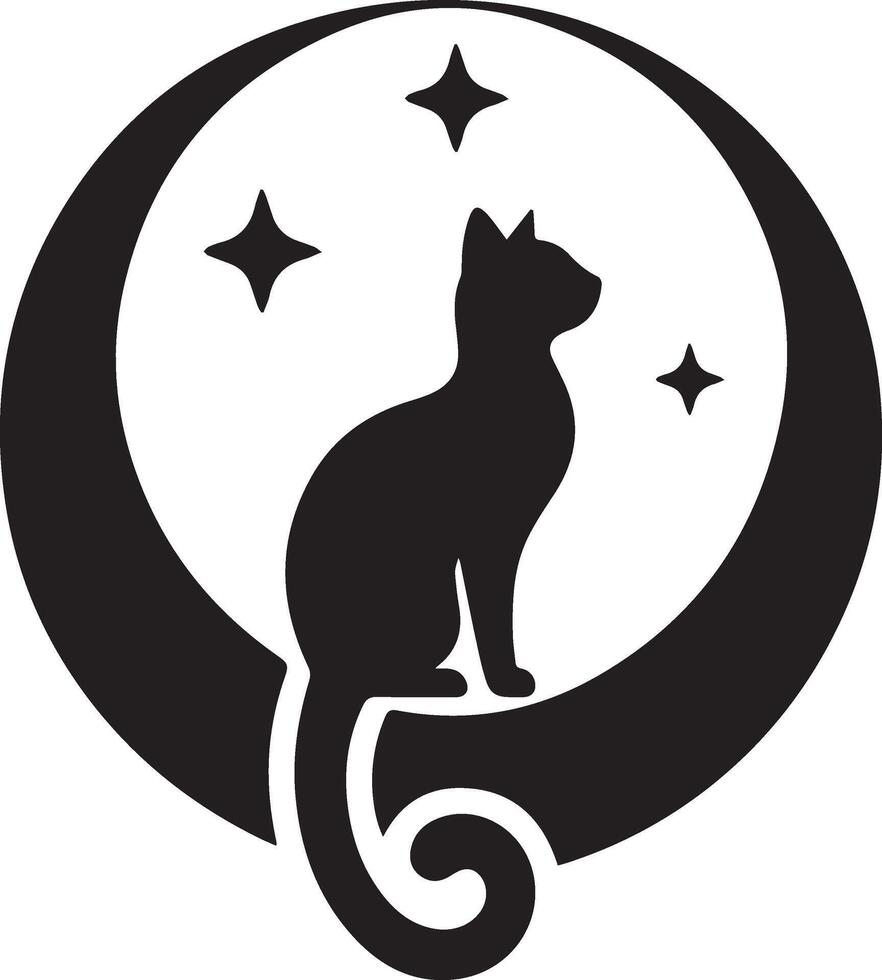 A black and white cat sitting on the moon vector