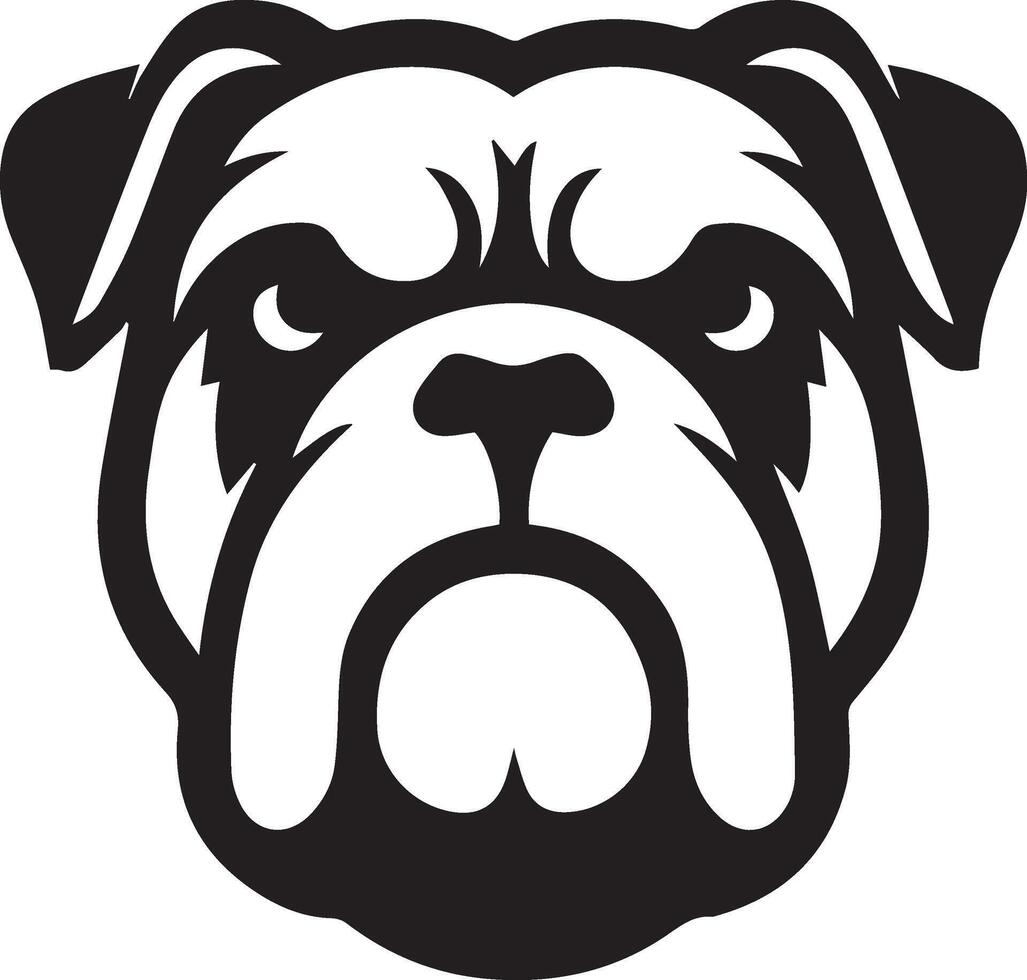 A bulldog head is shown in black and white vector