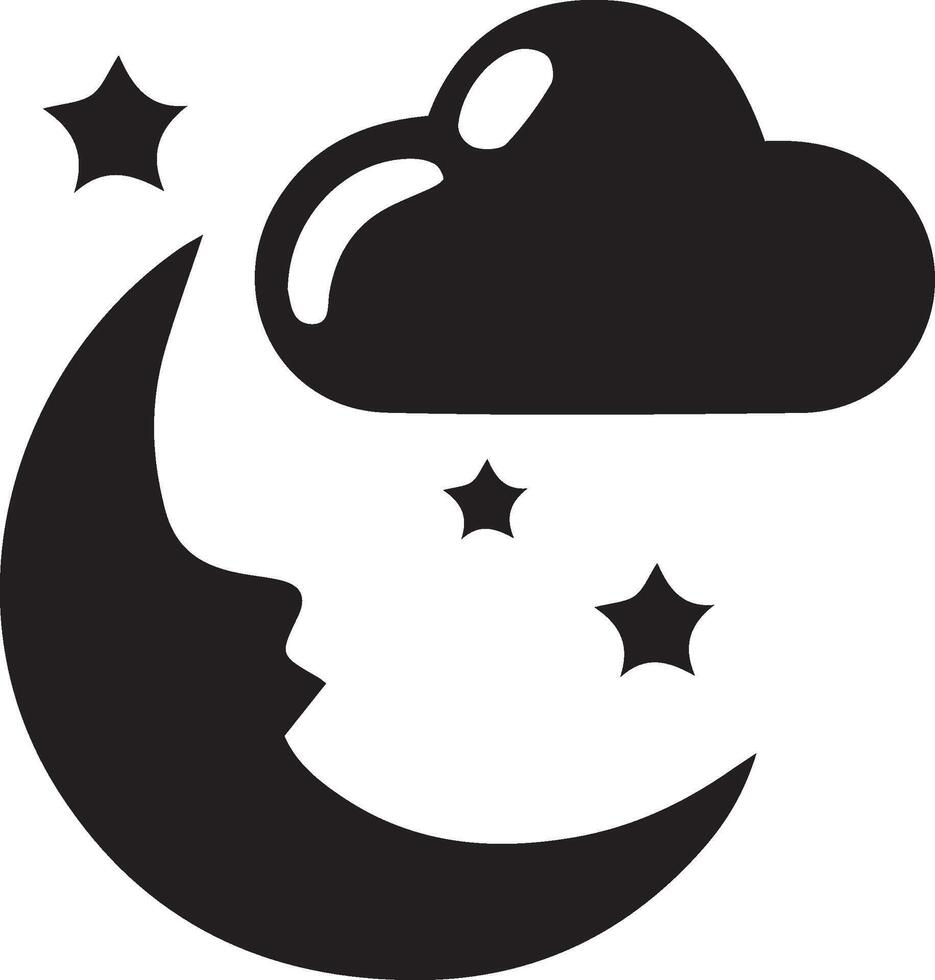 A black and white silhouette of a moon and cloud vector