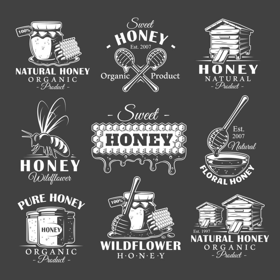 Set of vintage honey labels vector