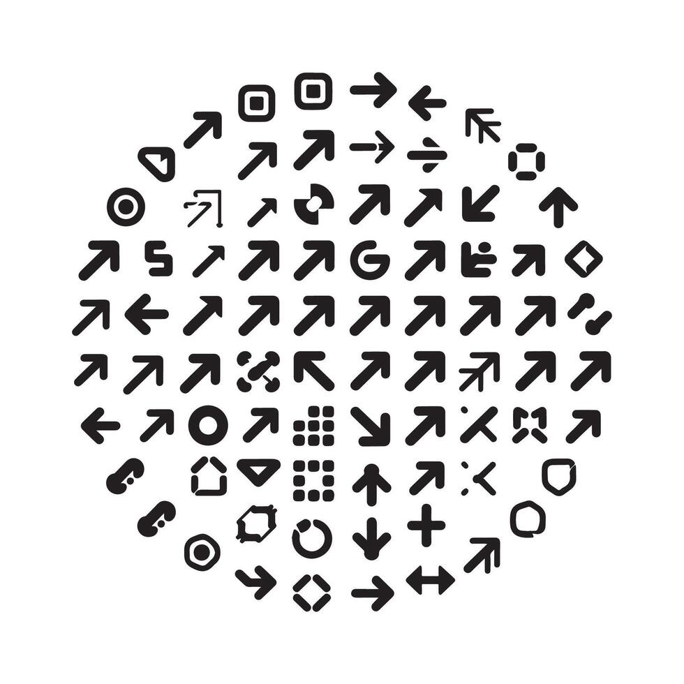 Arrow icon set isolated. Arrows set of 100 black icons. Black arrows icons. Modern simple arrows. vector