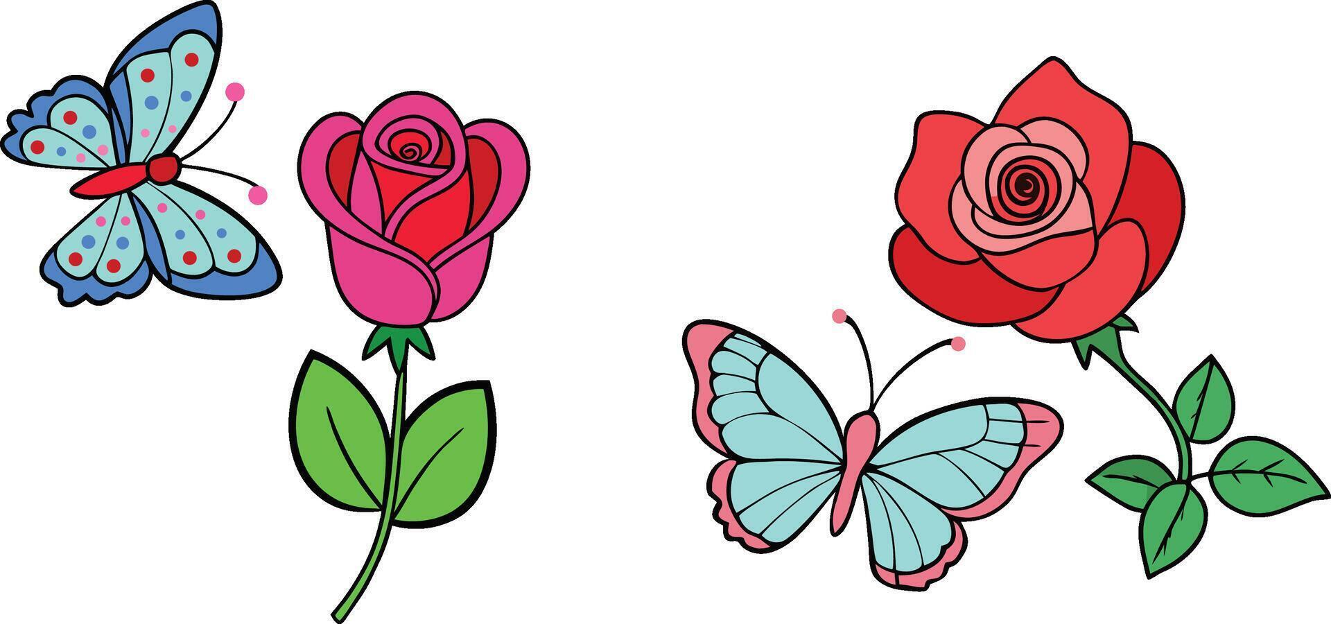 Butterfly And Rose Illustration vector