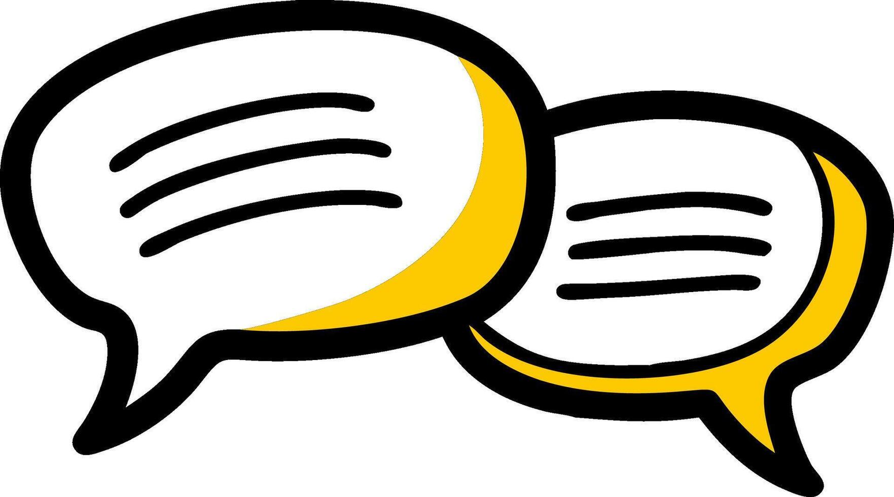 Two speech bubbles with a yellow outline vector