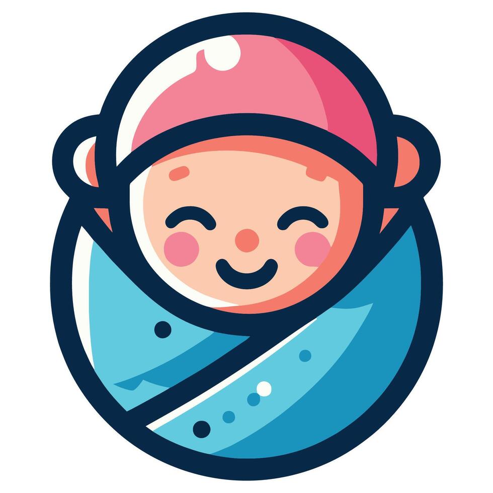 Baby wrapped in a blanket with a pink hat vector