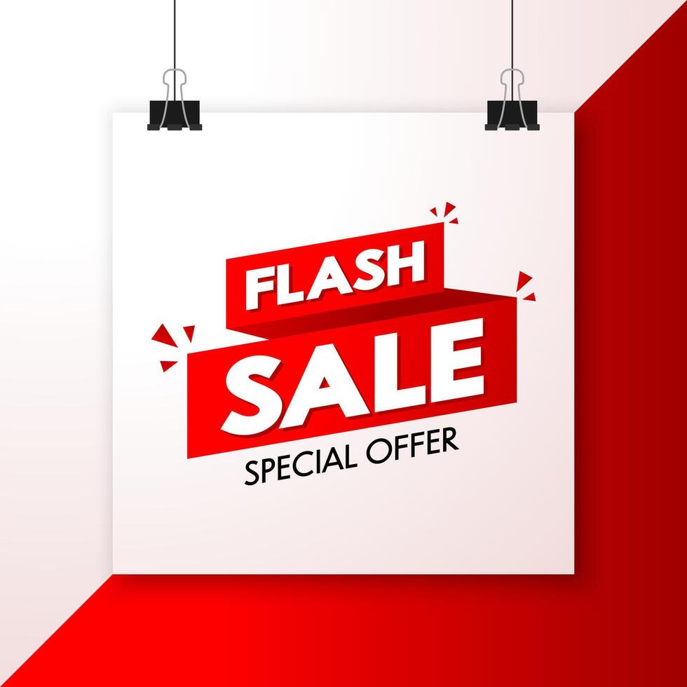 Flash Sale Shopping Poster or banner with Flash icon on red background. Flash Sales banner template design for social media and website. Special Offer Flash Sale campaign or promotion. vector