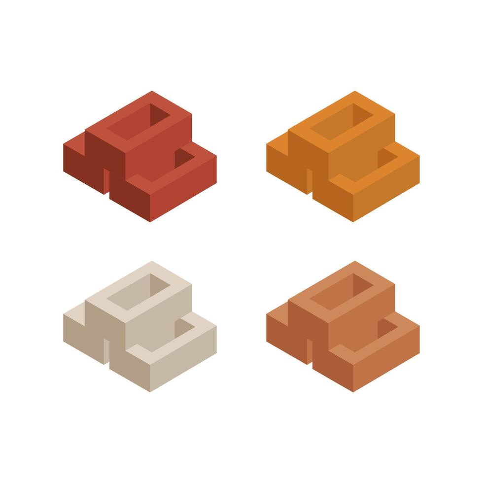 Bricks are shown in different positions. Flat 3d isometric Brick icons illustration. Industrial elements. Construction. vector
