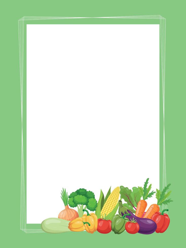 Square frame of vegetables in flat style with space for text. Isolated on white background. Perfect for vegan or healthy lifestyle designs. vector