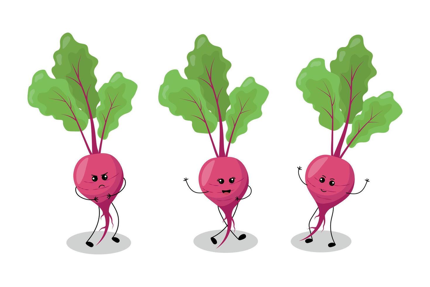 A cute beetroot character in kawaii style with a smiling face and vibrant colors on a white background, perfect for kids' designs and food illustrations. illustration. vector