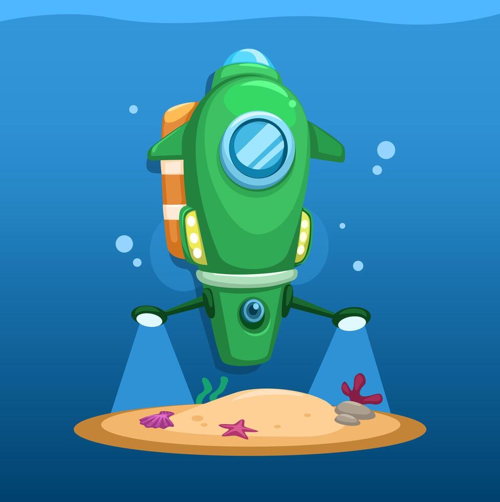 Deep Sea Submarine Observer Cartoon Illustration vector