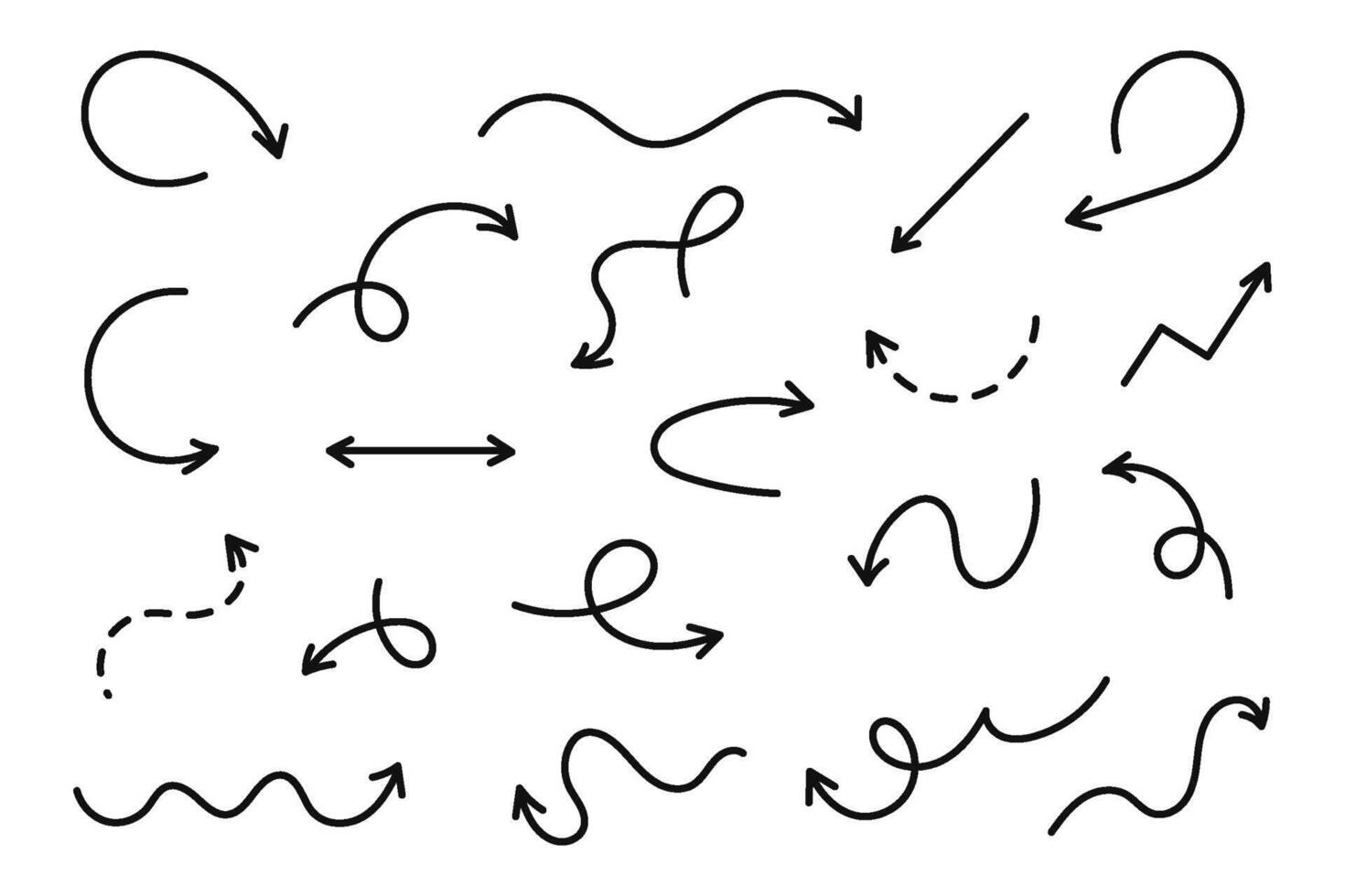 A Collection of HandDrawn Black Arrows Featuring Both Curved and Straight Designs vector