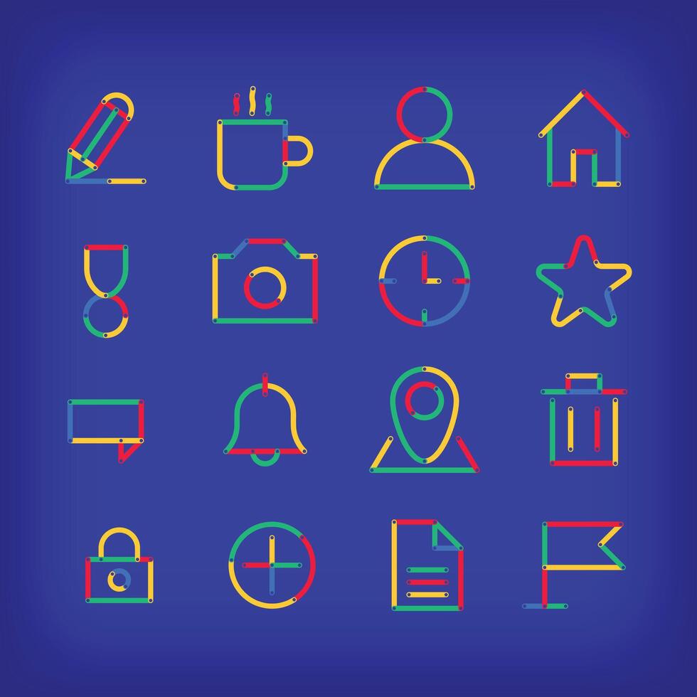 Colorful linear most used simple icon design. Color line transitions with unique tutorial educational design. . vector