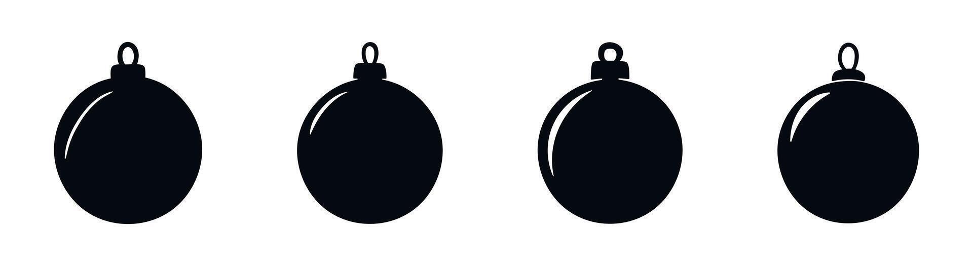 Set of simple black silhouettes of Christmas ornaments isolated on white background. Concept of minimalist decoration, holiday icon, festive symbol, bauble, Christmas design elements. Clip art. Print vector
