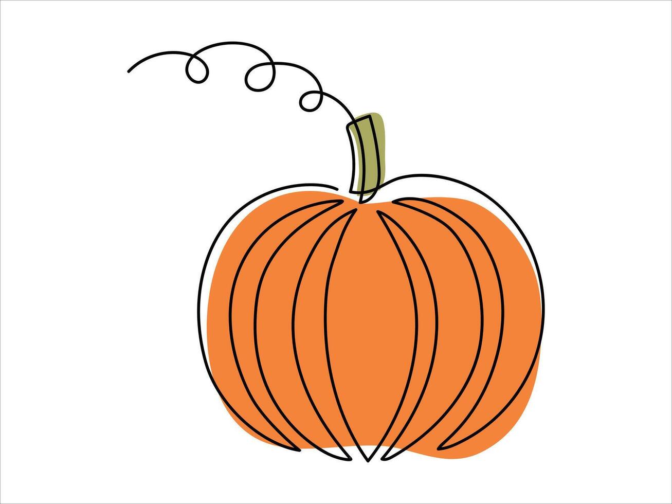 Orange Pumpkin in continuous one-line drawing style isolated on a white background. Concept of autumn, harvest season, Halloween decor, Thanksgiving, minimalist line art vector