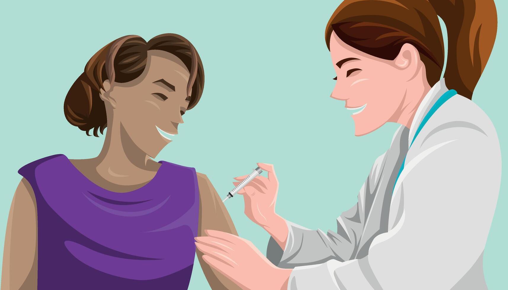 Smiling nurse giving a vaccine to a very friendly patient vector