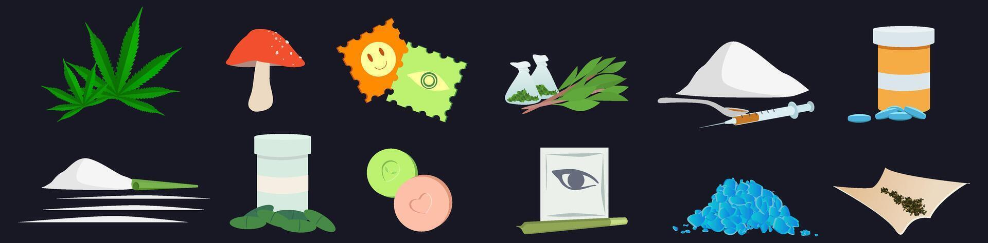 Synthetic and natural drugs set vector