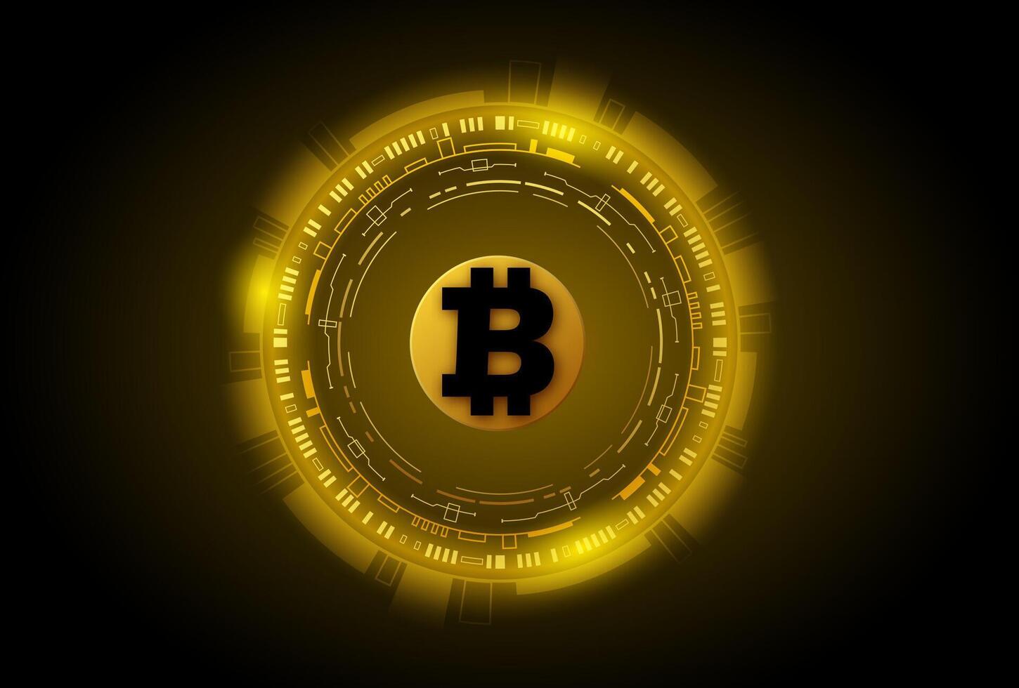 Tech gold yellow cyber bitcoin futuristic background. vector