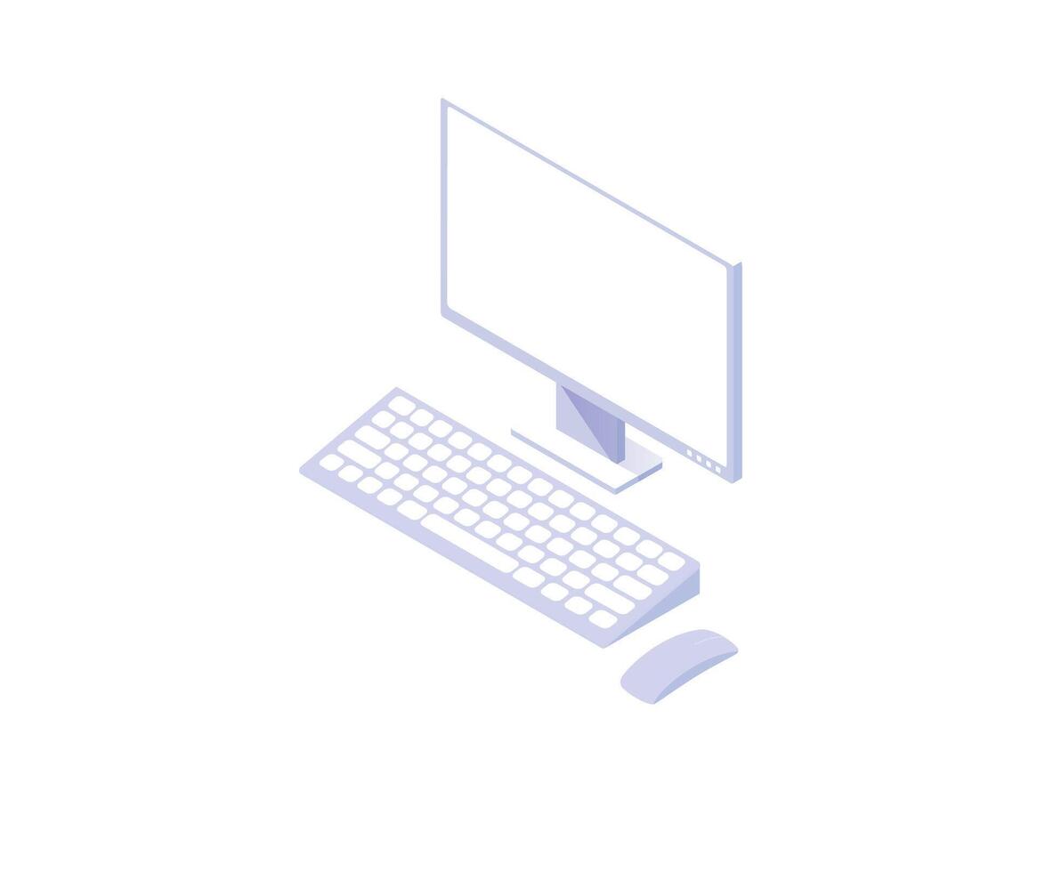 Desktop computer with monitor. Modern 3d pc with office and home vector