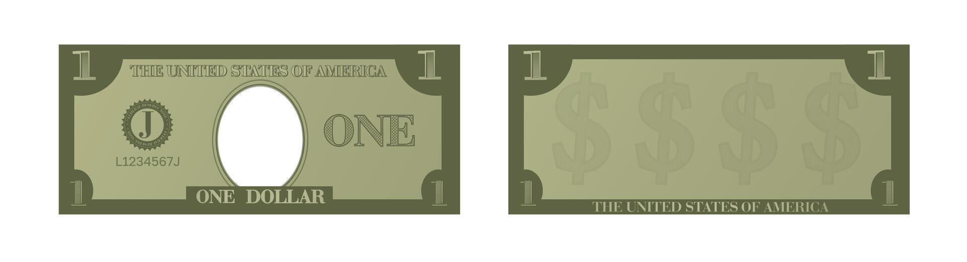 One dollar banknote template. US fake cash note. vector