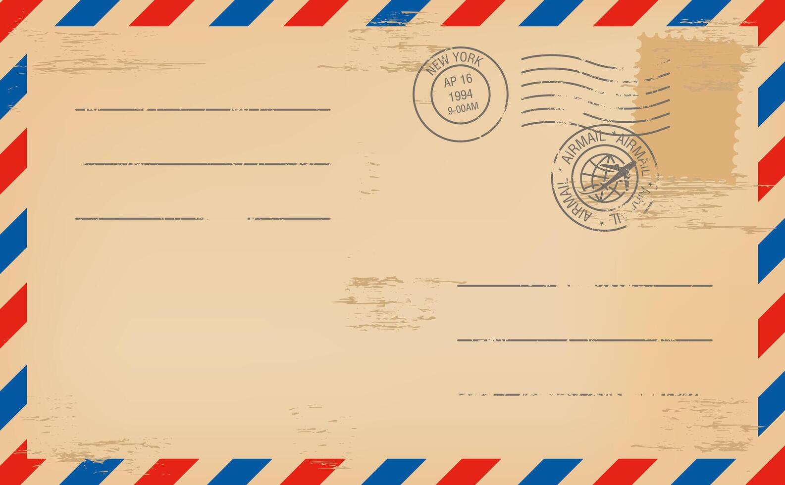 Worn postal envelope with seals and stamp template vector
