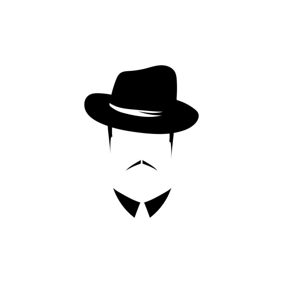 Male head with tie hat and mustache template vector