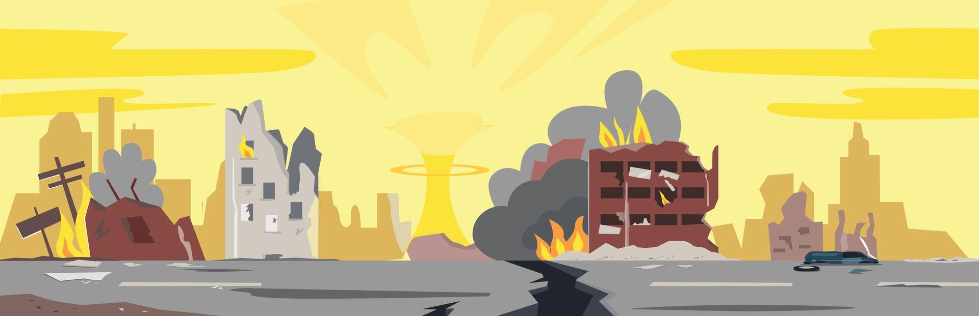 Destroyed city with nuclear explosion vector