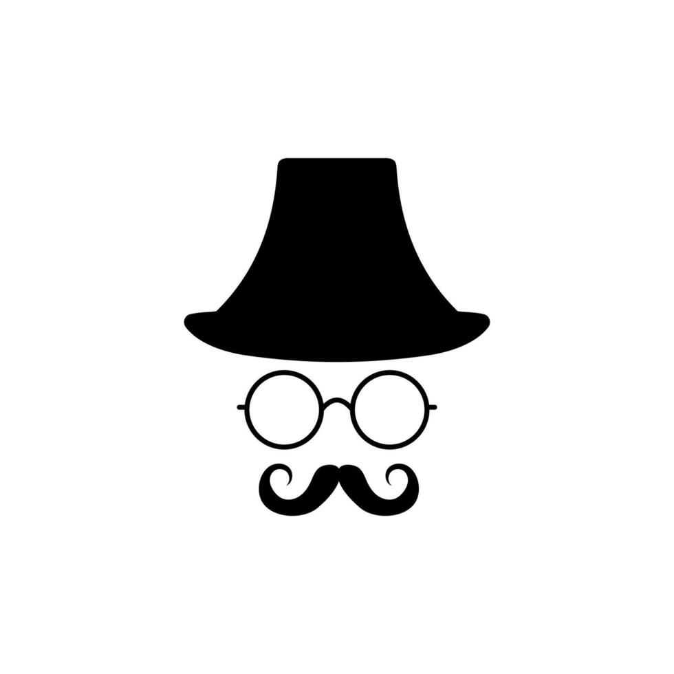 Retro head in glasses hat with mustache template vector