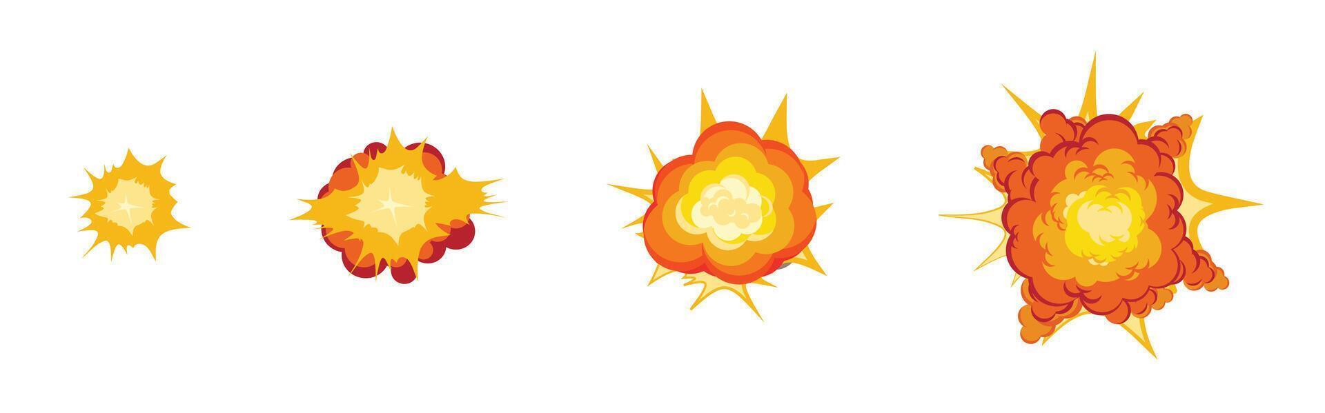 Explosion animation. Red fire flare storyboard with flame movement vector