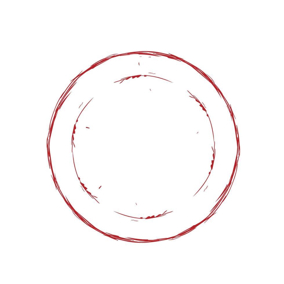 Double red circle hand drawn. Round line drawing sketch vector