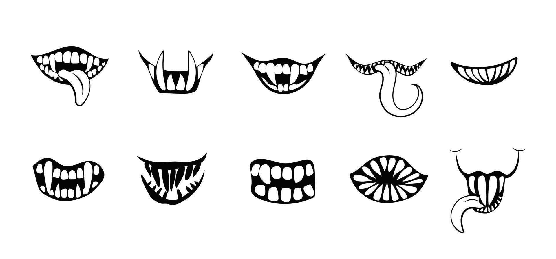 Terrible smiles and grins of monsters set vector