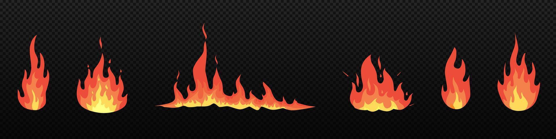 Varieties of fire and flames set vector