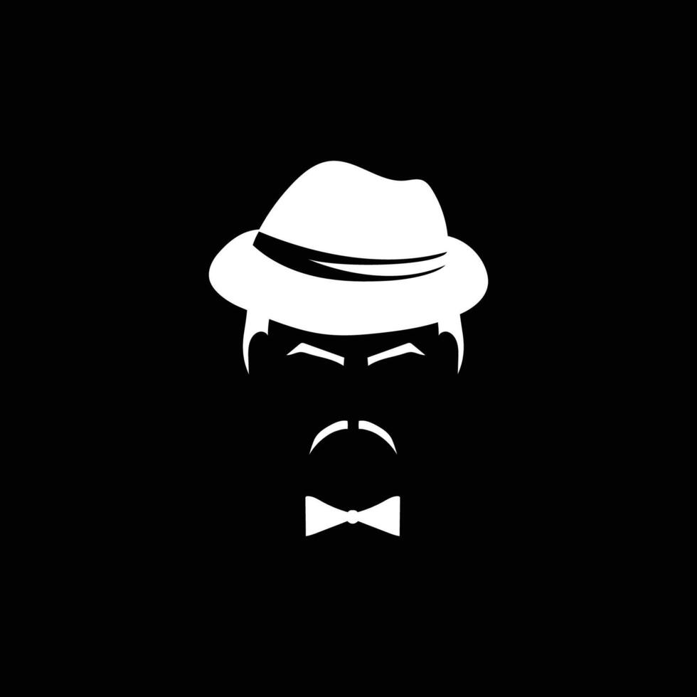 Retro male profile with white tie hat and mustache template vector